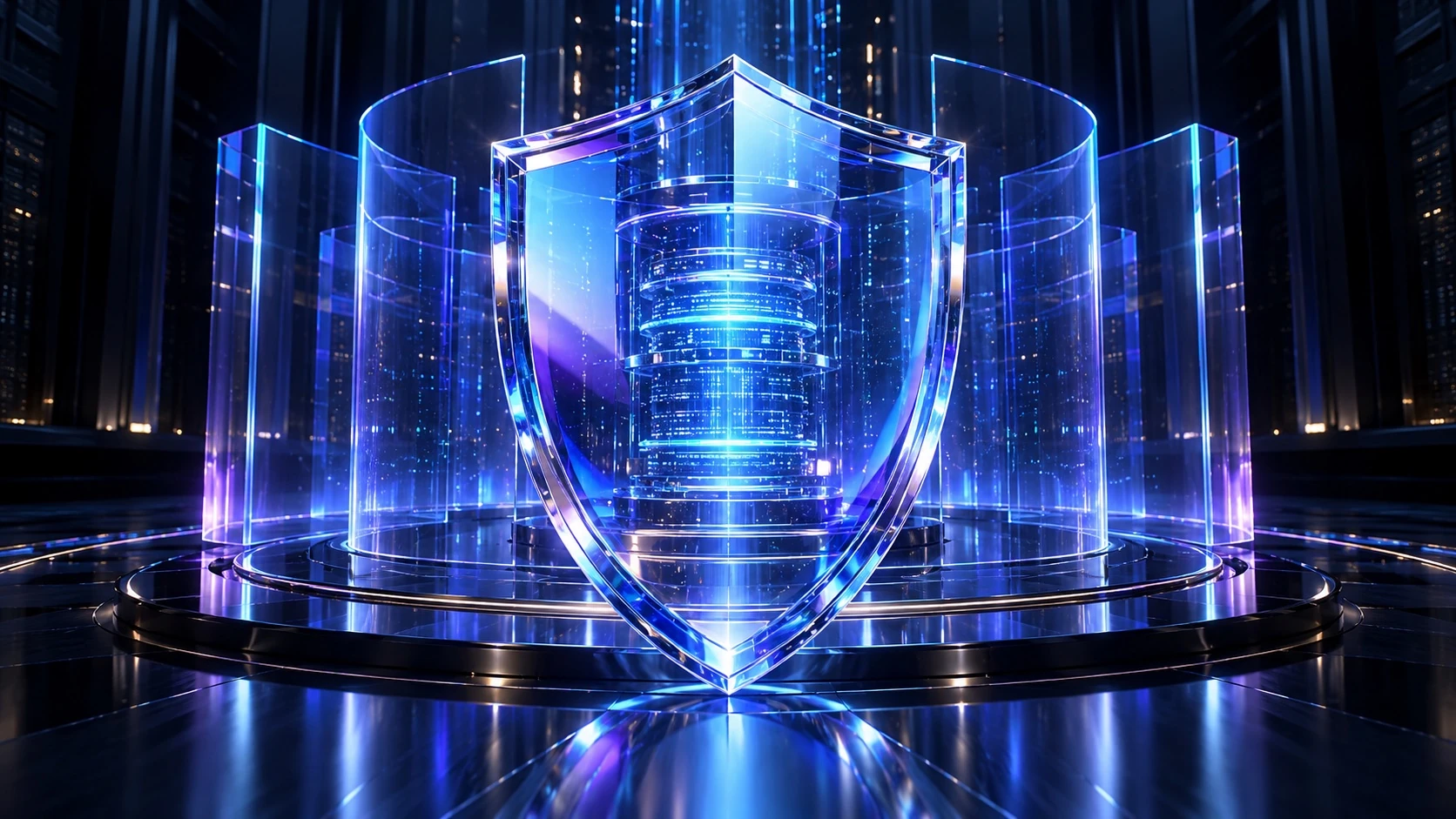 Escudo de cristal protegiendo un núcleo de datos